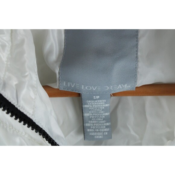 Live Love Dream White Puffer Jacket Womens Small Thumb Holes Lightweight Warm - Picture 3 of 15